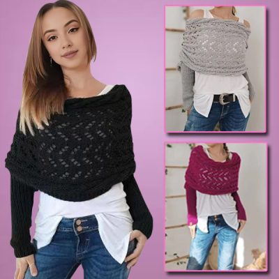 Dzianinowy Szal z Rękawami | KNITKA